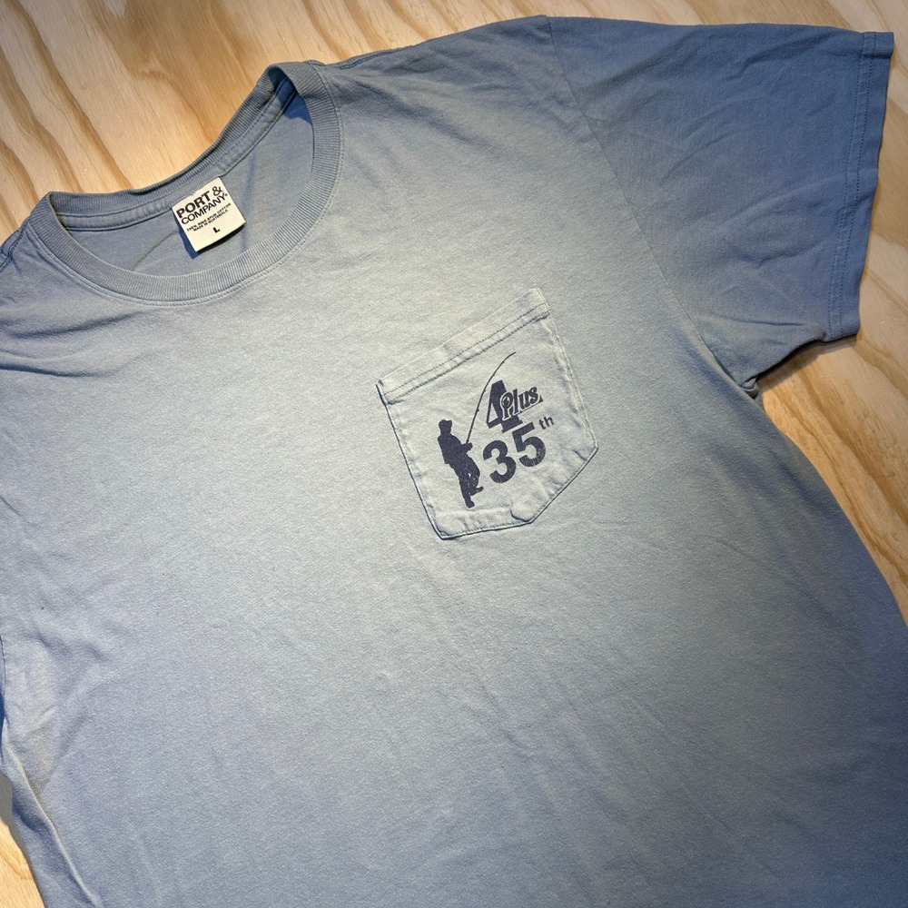 Port & Company Mens Blue Surf Fishing Tournament Graphic Pocket T-Shirt Large